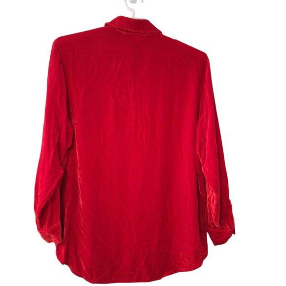 Ralph Lauren shirt womens Large red velvet velour button up Holiday rayon silk - Picture 2 of 4